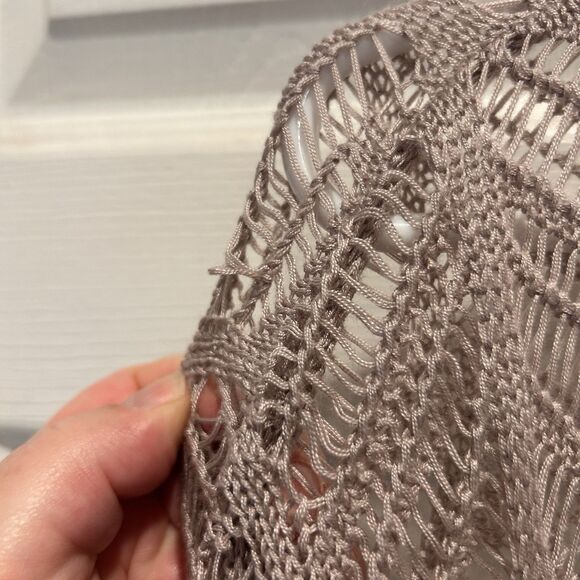 Hayden Los Angeles Boho Open Cardigan Sweater Large Crochet Dusty Pink Fringe - Picture 6 of 8